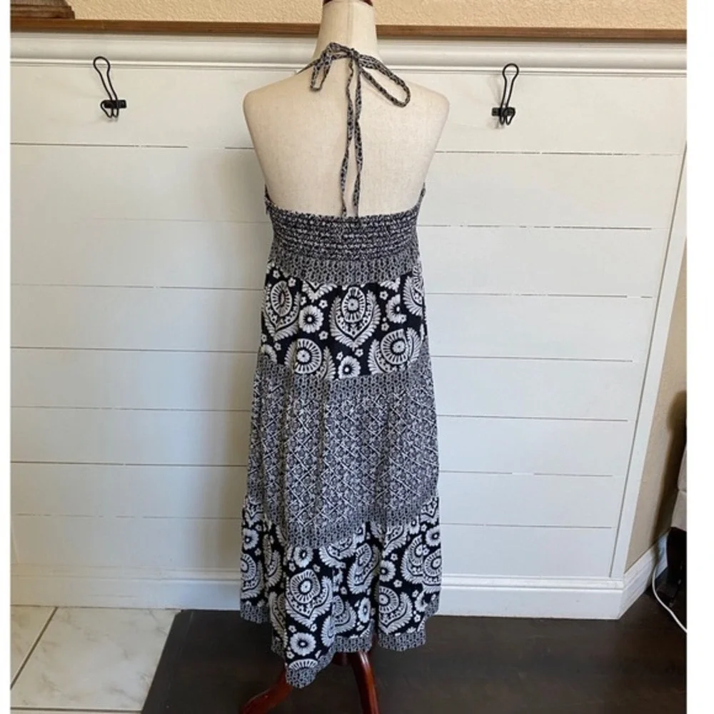 Michael Kors‎ Black White Floral Tiered Halter Midi Dress - M EUC - Picture 2 of 15